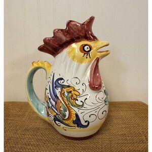 Hand-Painted Rooster Pitcher - Whimsical Ceramic Jug For Your Farmhouse Decor